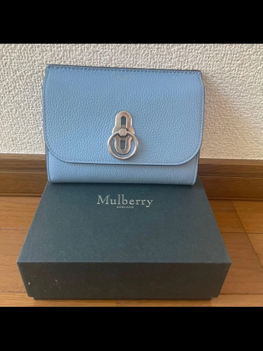Mulberry Light Blue Pebbled Leather Wallet with Silver Hardware